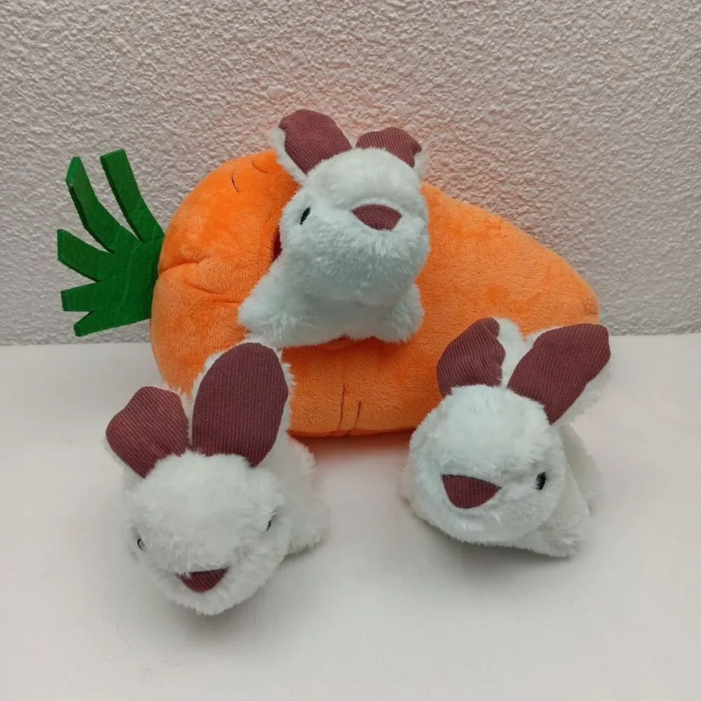 Interactive Hide and Seek Squeaky Dog Plush Toy Rabbit and Carrot 4-Pack